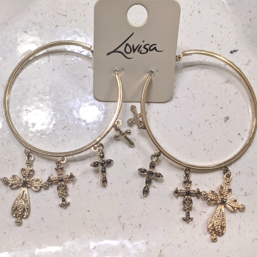 Lovisa Ornate Cross Hoop Earrings